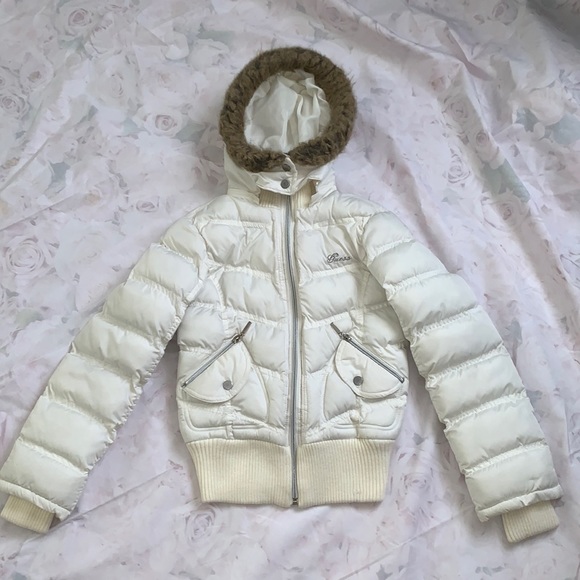 Guess Women’s Puffer Jacket Off White - Picture 1 of 11